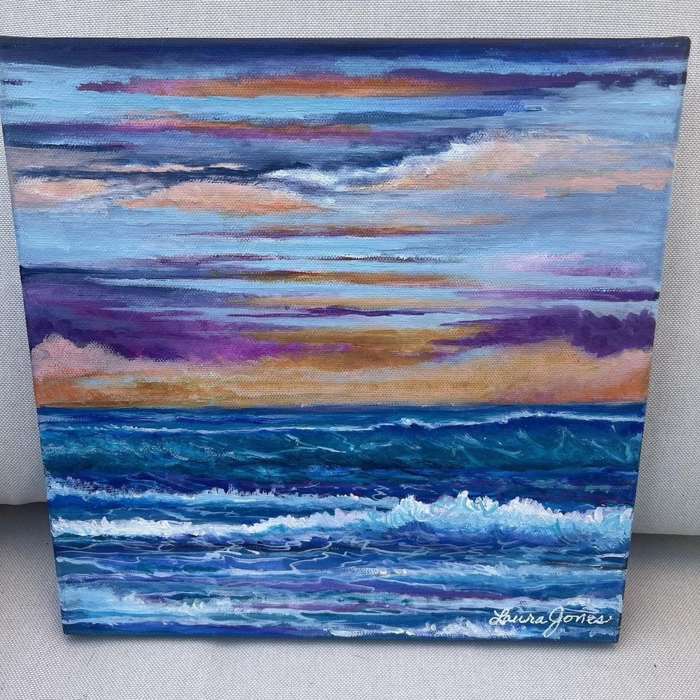 Coastal Ocean Painting Original Seascape Canvas 12x12 Beach Wall Art Signed